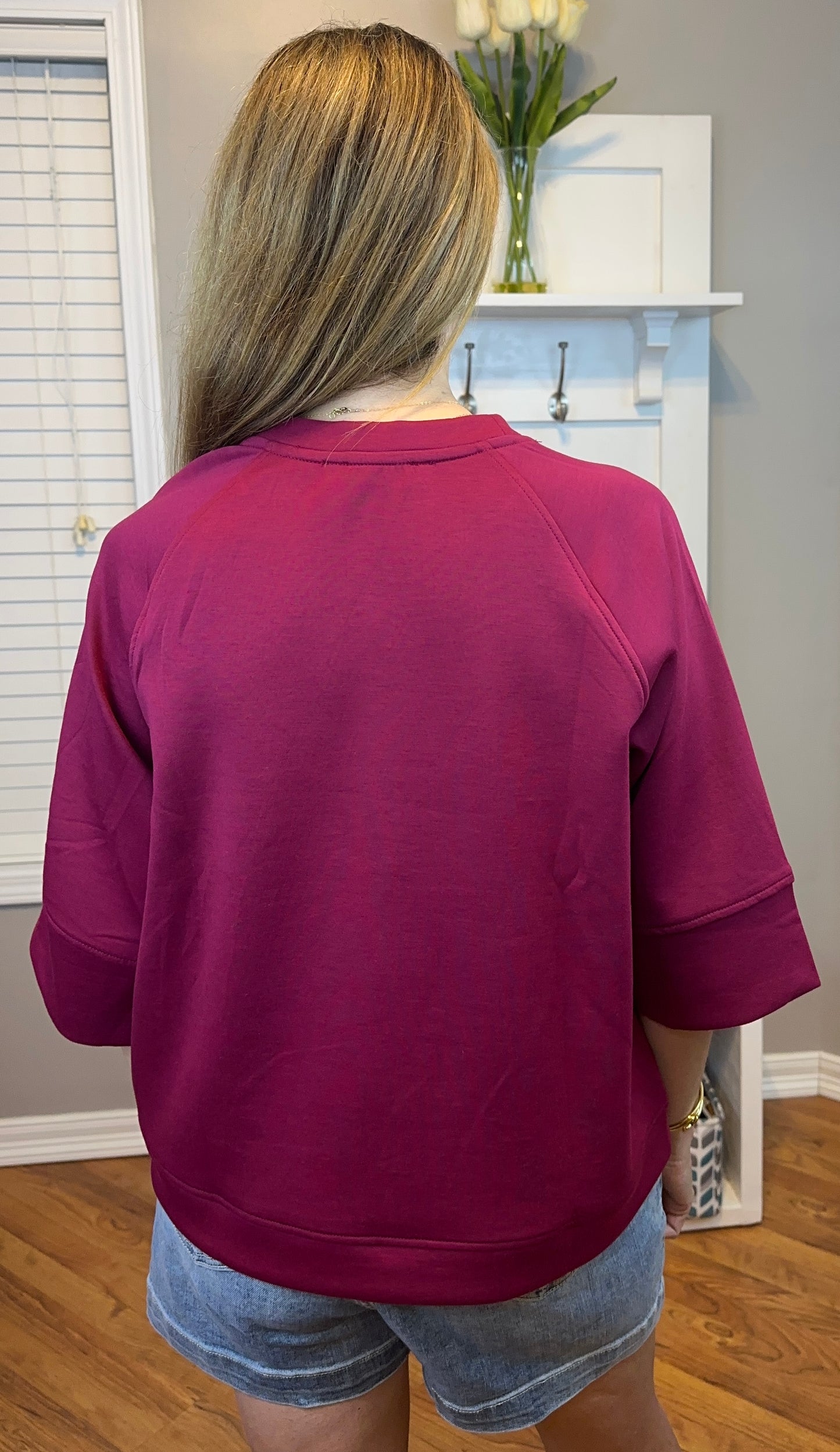 Zenana Scuba 3/4 Sleeve Pullover