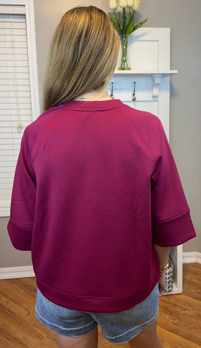 Zenana Scuba 3/4 Sleeve Pullover
