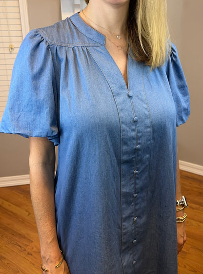 Umgee Chambray Puff Sleeve Dress
