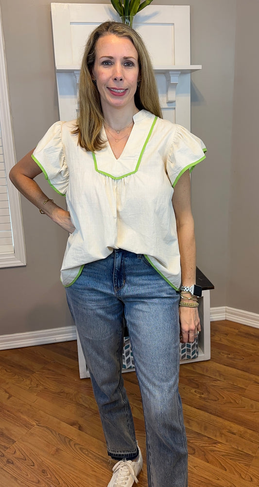 Umgee Contrast Trim Babydoll Blouse