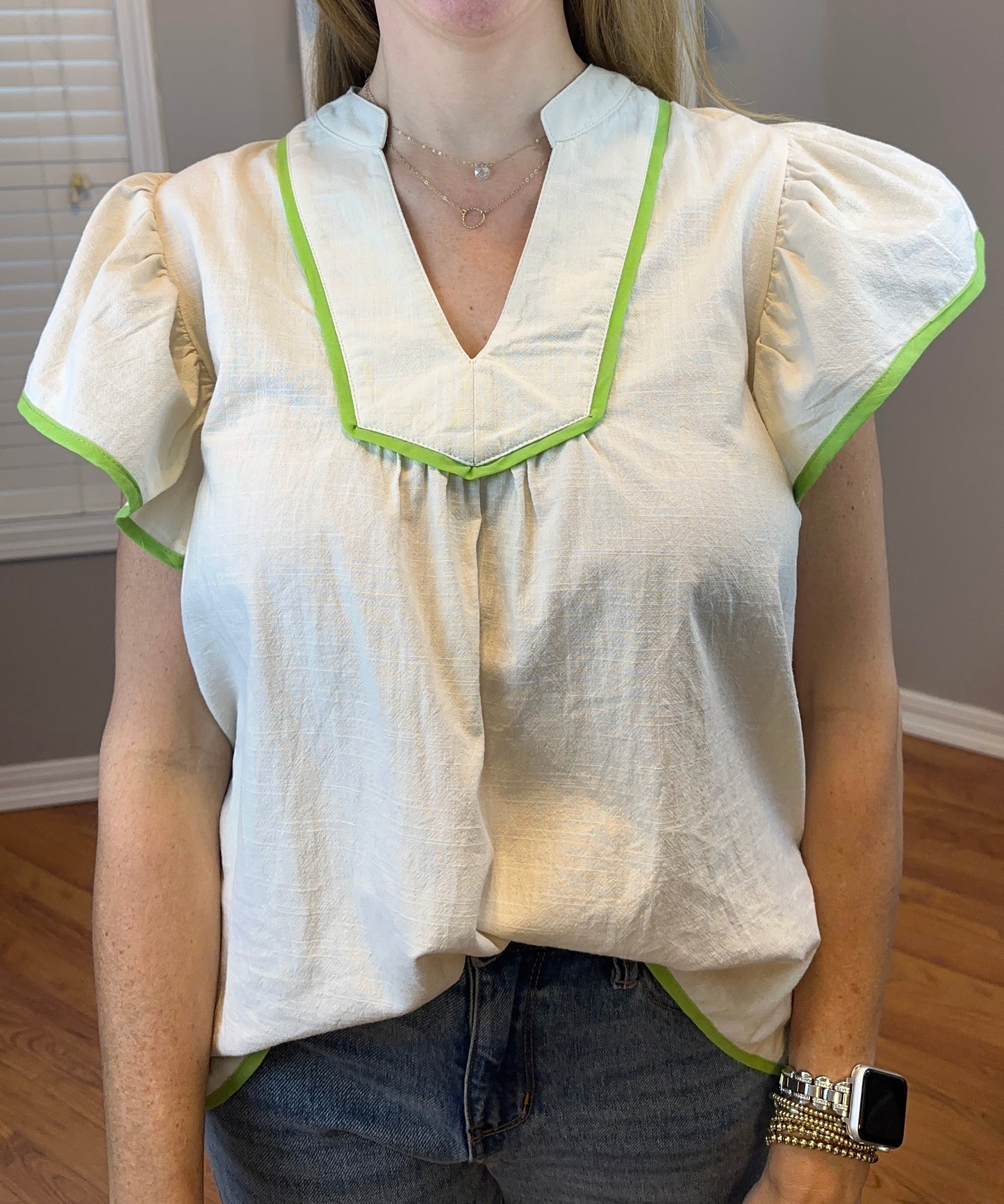 Umgee Contrast Trim Babydoll Blouse