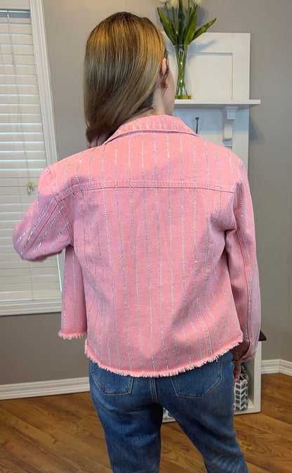 Restock! Pink denim jacket with sparkly rhinestones
