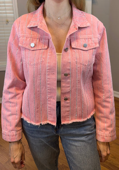 Restock! Pink denim jacket with sparkly rhinestones