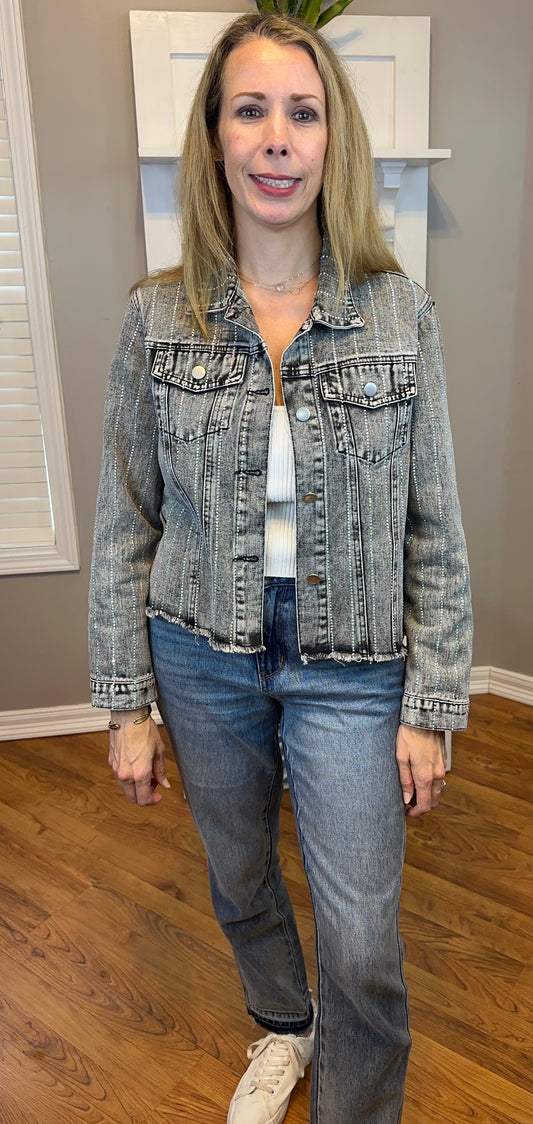 Restock! Black denim jacket with sparkly stones