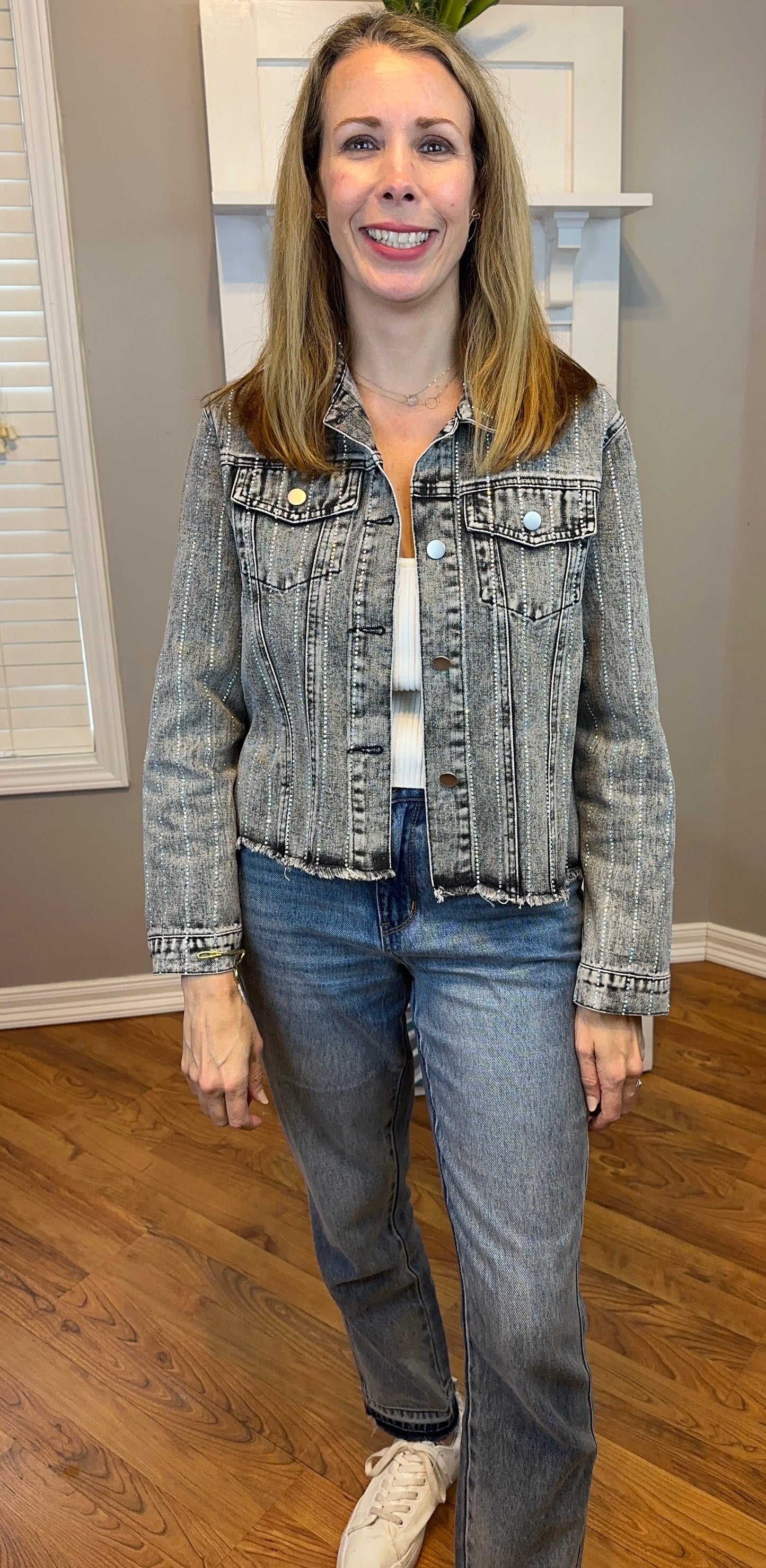 Restock! Black denim jacket with sparkly stones