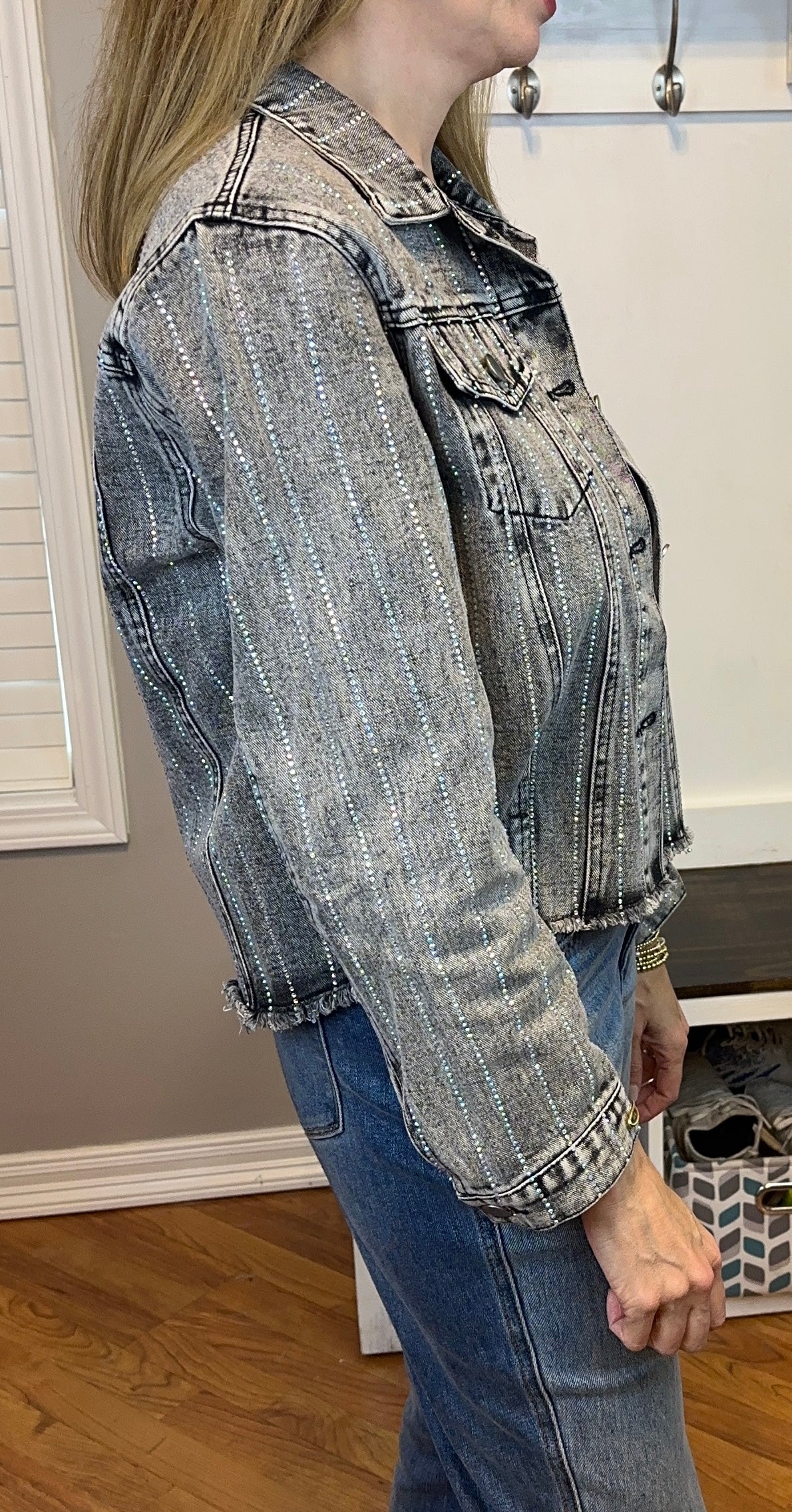 Restock! Black denim jacket with sparkly stones