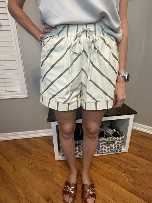 Taupe Stripe High-Waisted Shorts