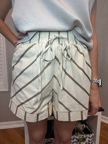 Taupe Stripe High-Waisted Shorts