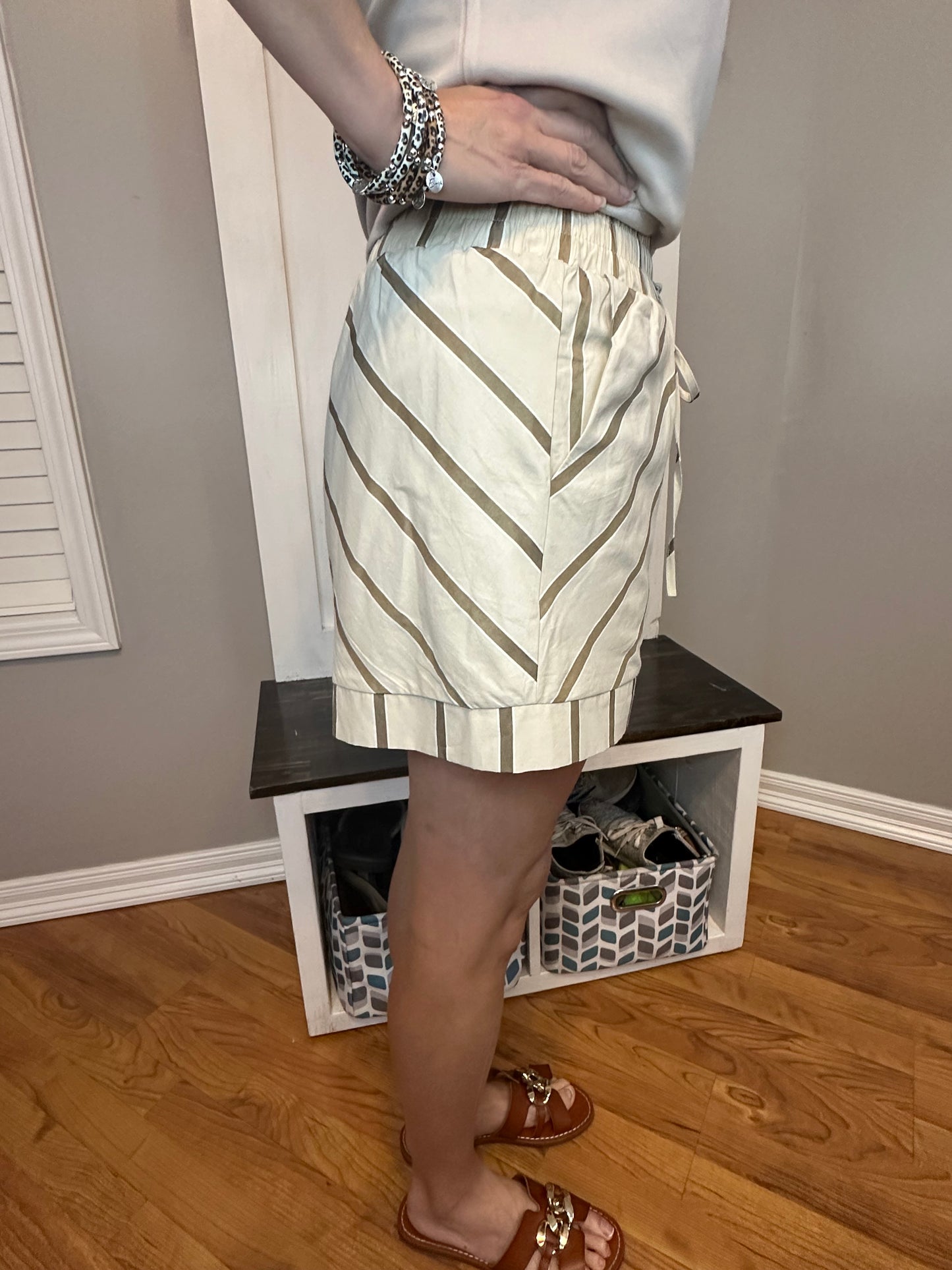 Taupe Stripe High-Waisted Shorts