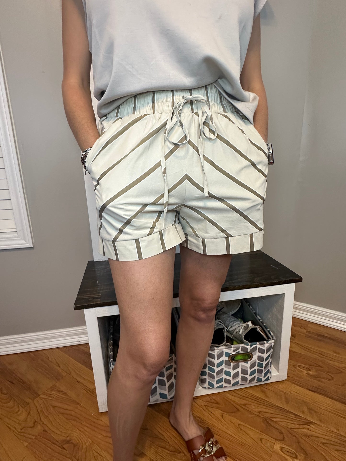 Taupe Stripe High-Waisted Shorts