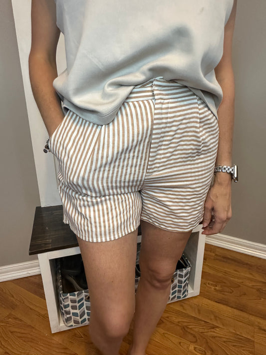 Stripe Print High-Waisted Shorts