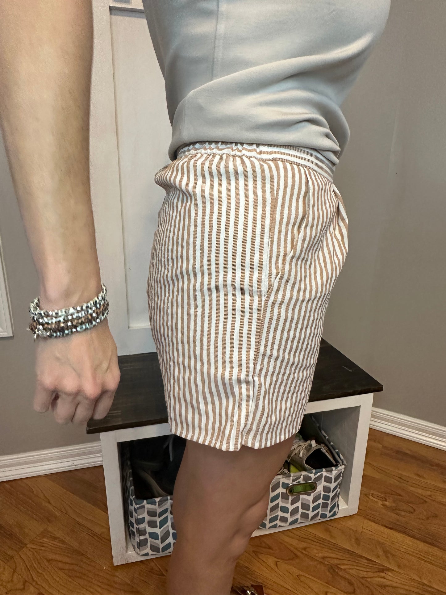 Stripe Print High-Waisted Shorts