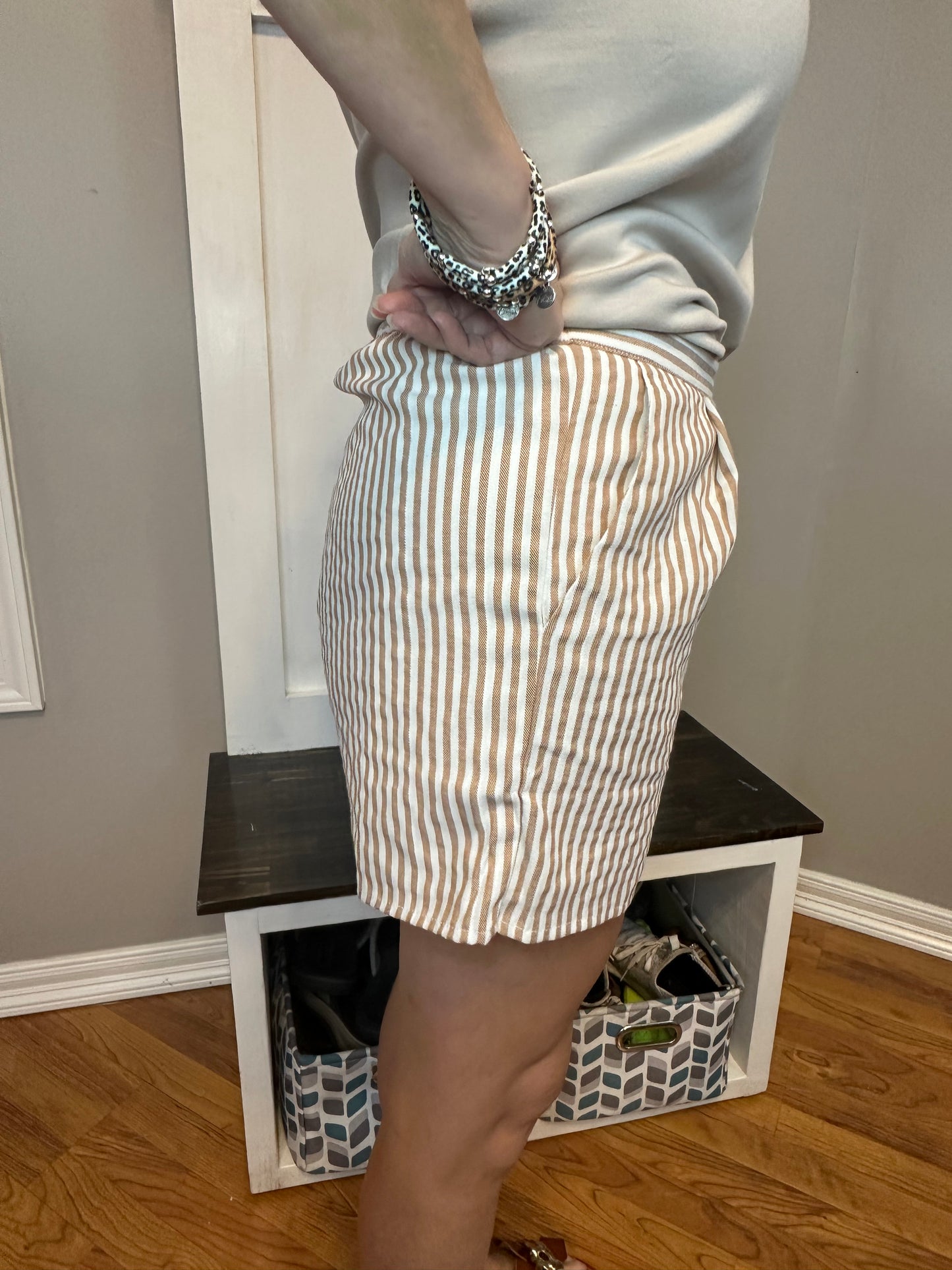 Stripe Print High-Waisted Shorts