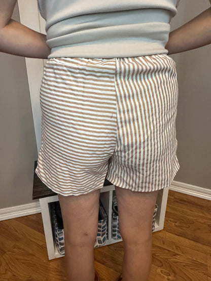 Stripe Print High-Waisted Shorts