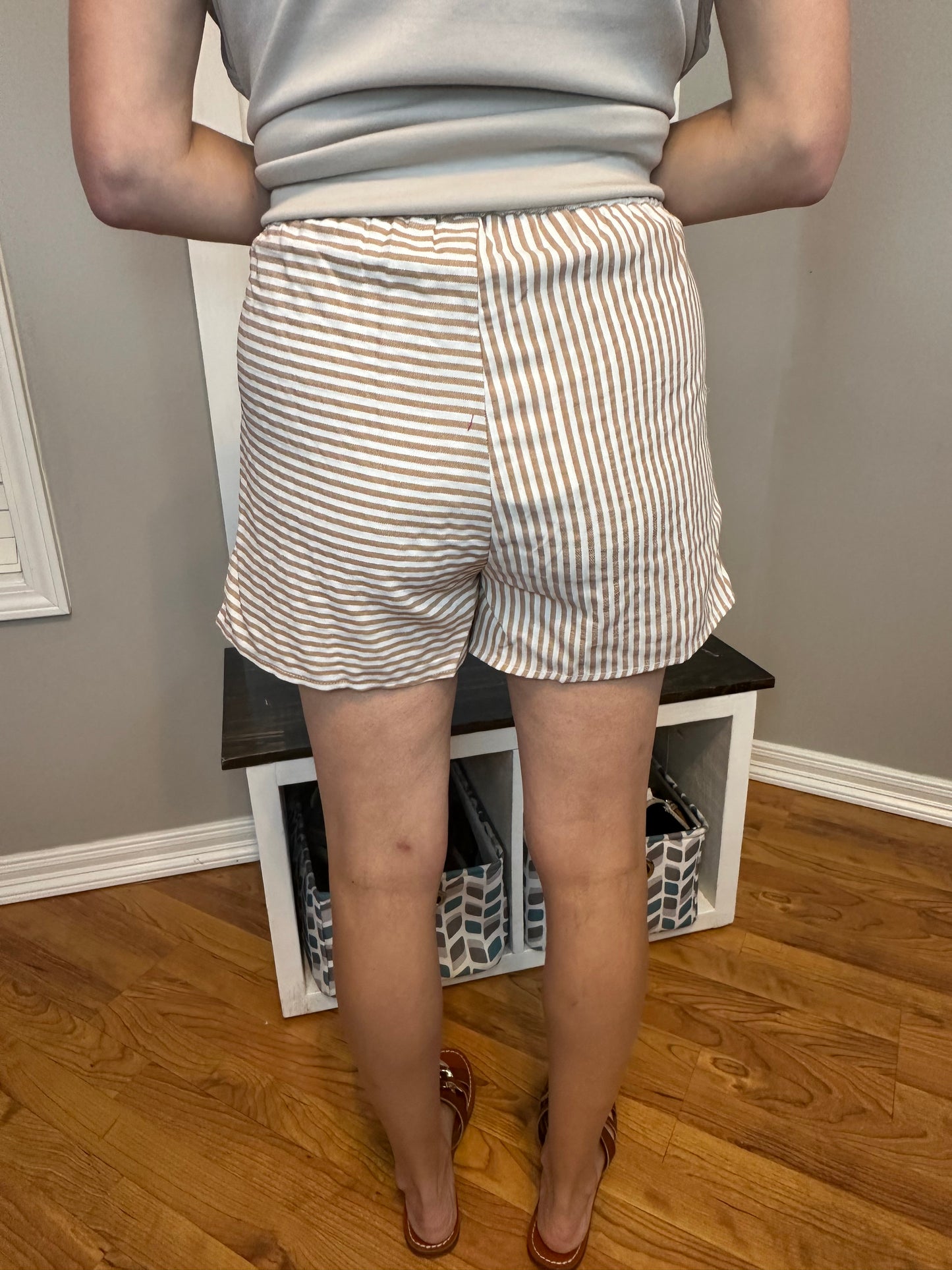 Stripe Print High-Waisted Shorts