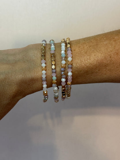 4 Piece Glass Metal Beaded Bracelet Set