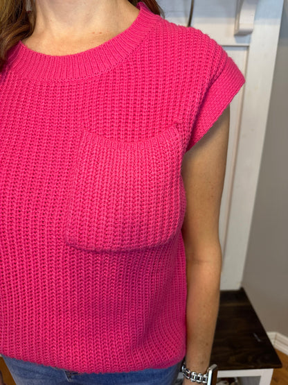 BiBi Patch Pocket Cap Sleeve Sweater Top