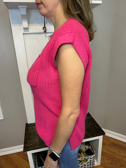 BiBi Patch Pocket Cap Sleeve Sweater Top