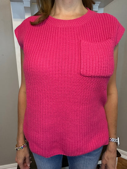 BiBi Patch Pocket Cap Sleeve Sweater Top