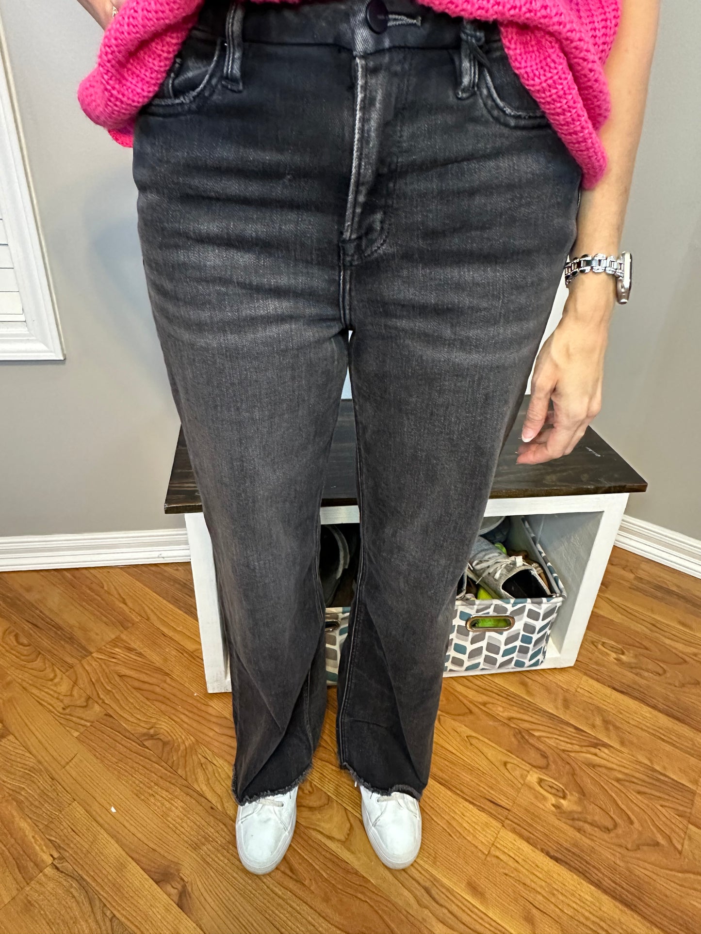 Black Mica Denim Stretch Super High Rise Wide Leg