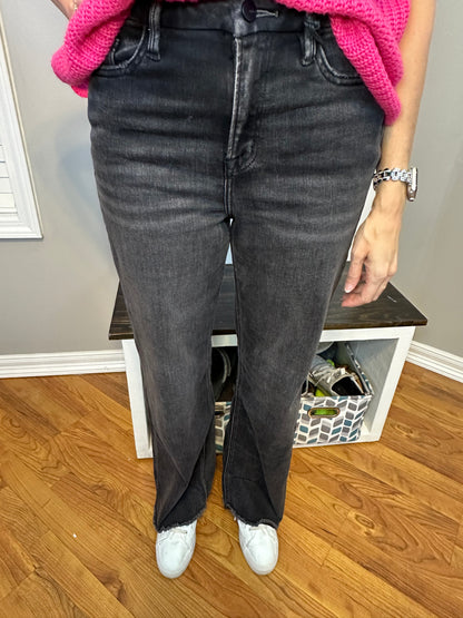 Black Mica Denim Stretch Super High Rise Wide Leg