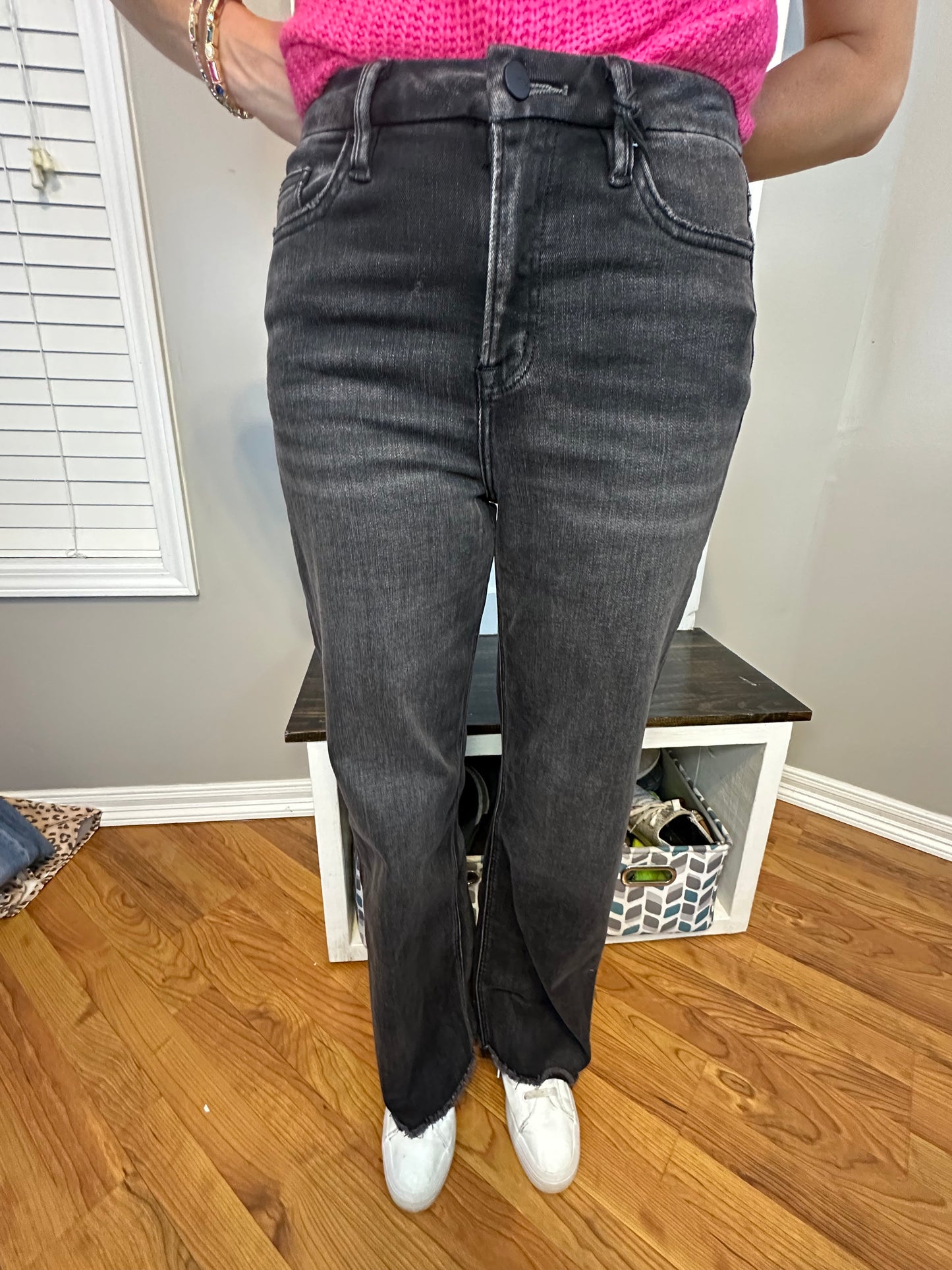 Black Mica Denim Stretch Super High Rise Wide Leg