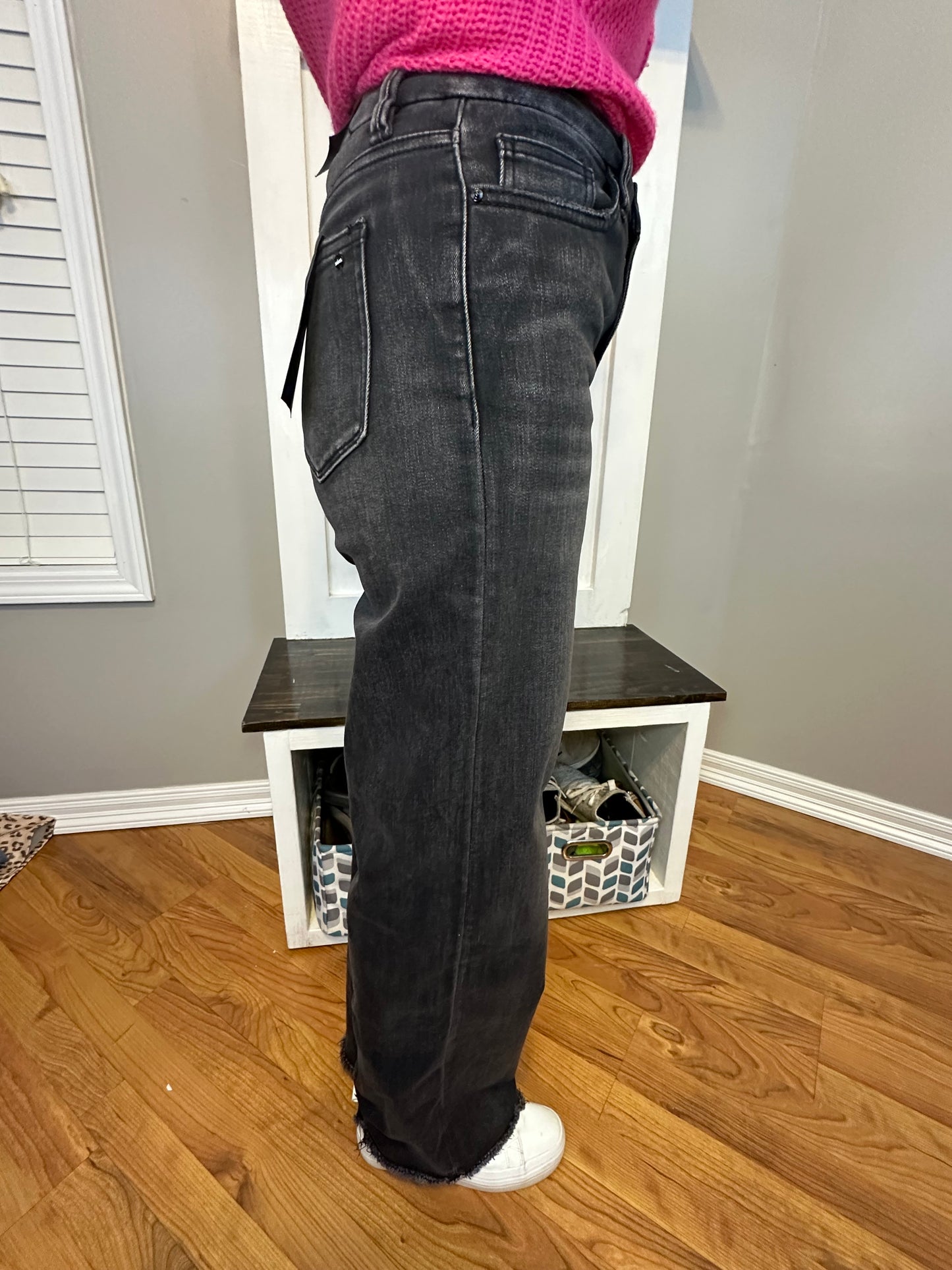 Black Mica Denim Stretch Super High Rise Wide Leg