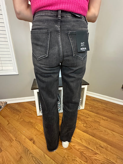 Black Mica Denim Stretch Super High Rise Wide Leg