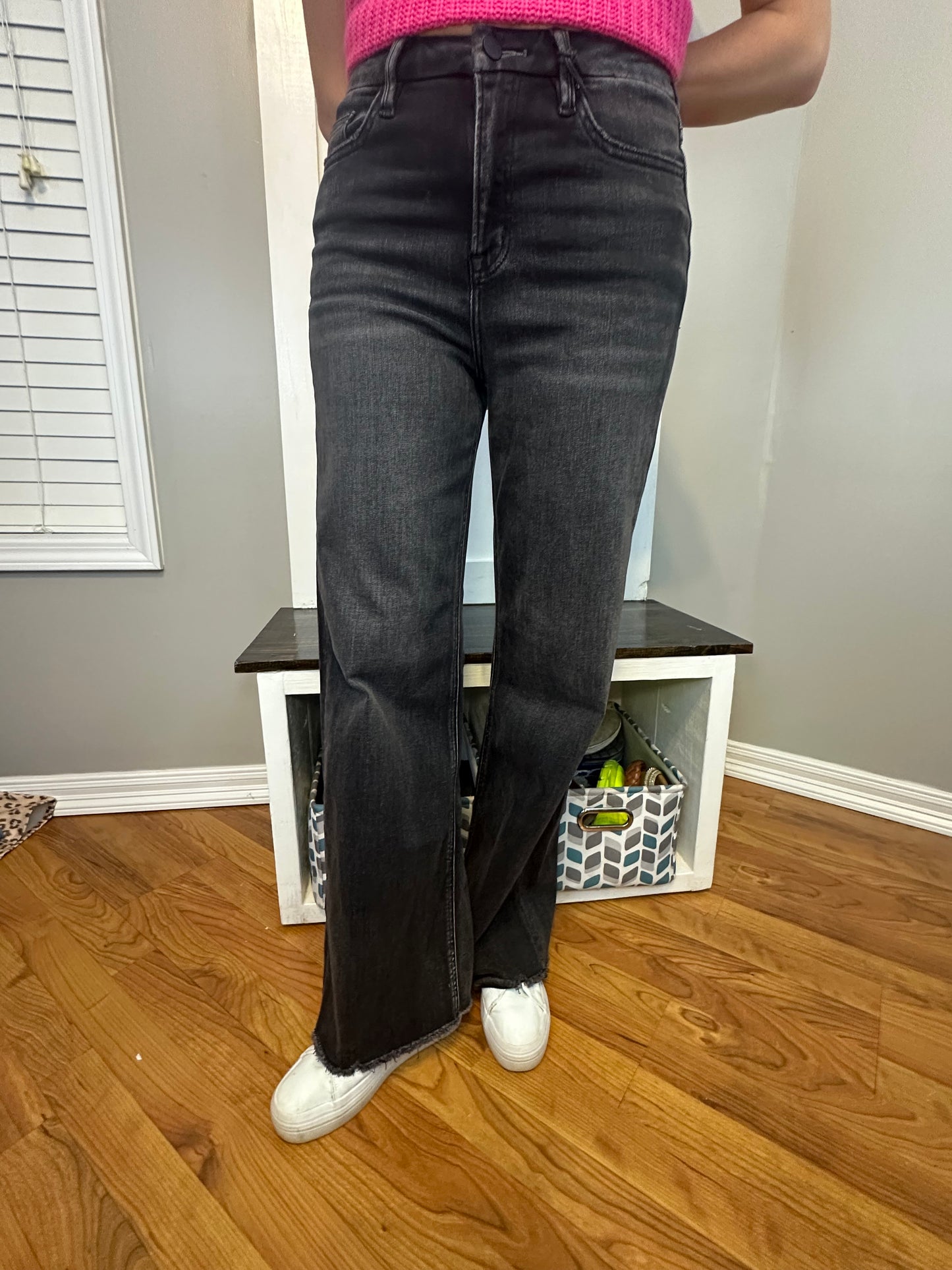 Black Mica Denim Stretch Super High Rise Wide Leg