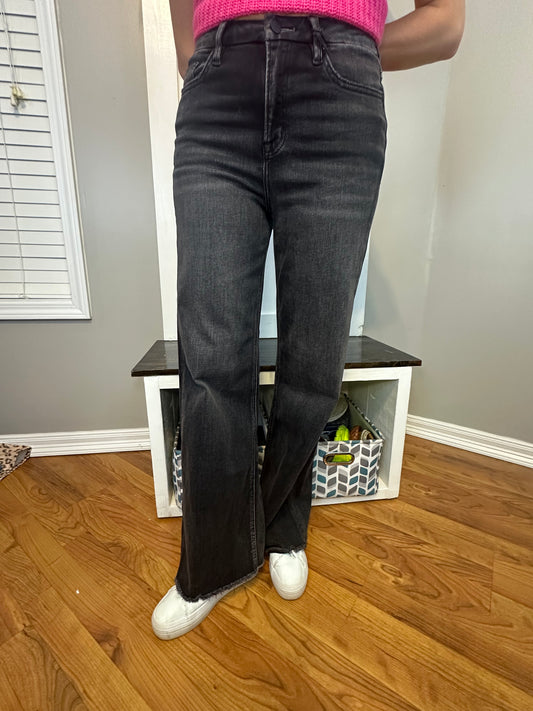 Black Mica Denim Stretch Super High Rise Wide Leg