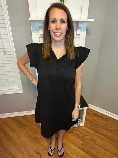 Double Take Full Size Ruffled V-Neck Cap Sleeve Dress