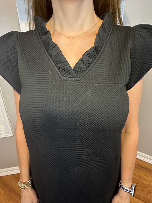 Double Take Full Size Ruffled V-Neck Cap Sleeve Dress