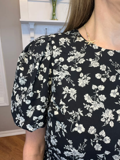 Floral Print Puff Shorts Sleeves Mini Dress