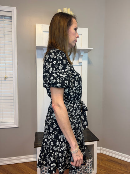 Floral Print Puff Shorts Sleeves Mini Dress