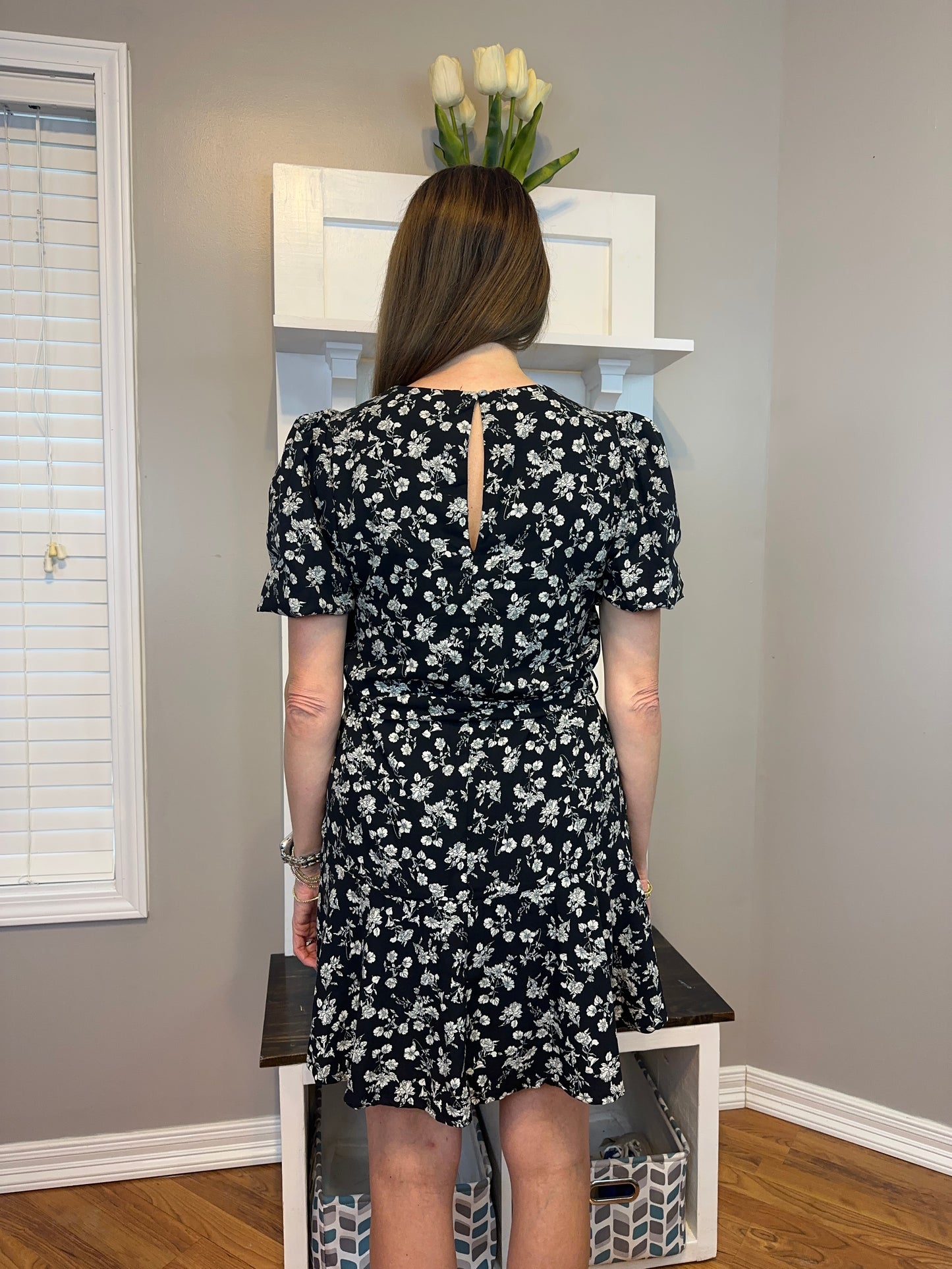 Floral Print Puff Shorts Sleeves Mini Dress
