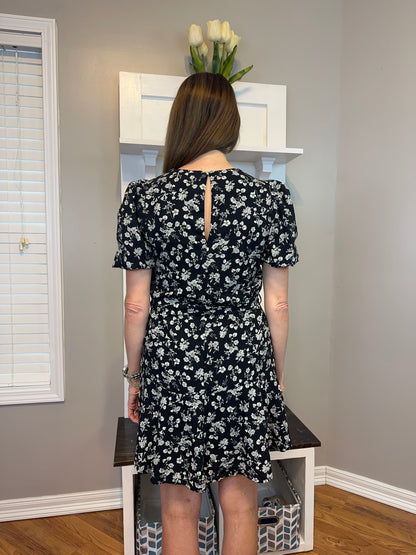 Floral Print Puff Shorts Sleeves Mini Dress