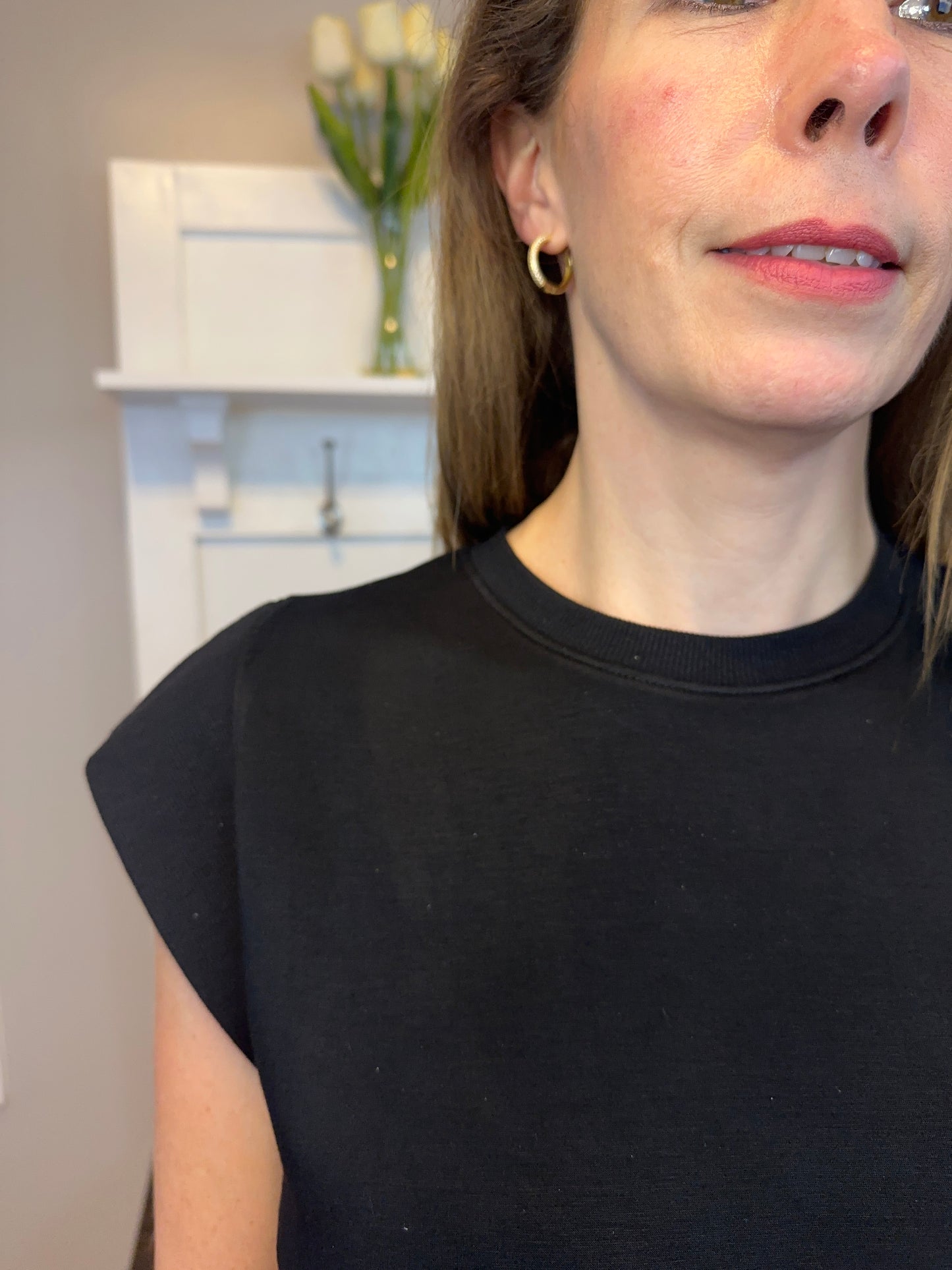 Cap Sleeve Crew Neck Pullover Top