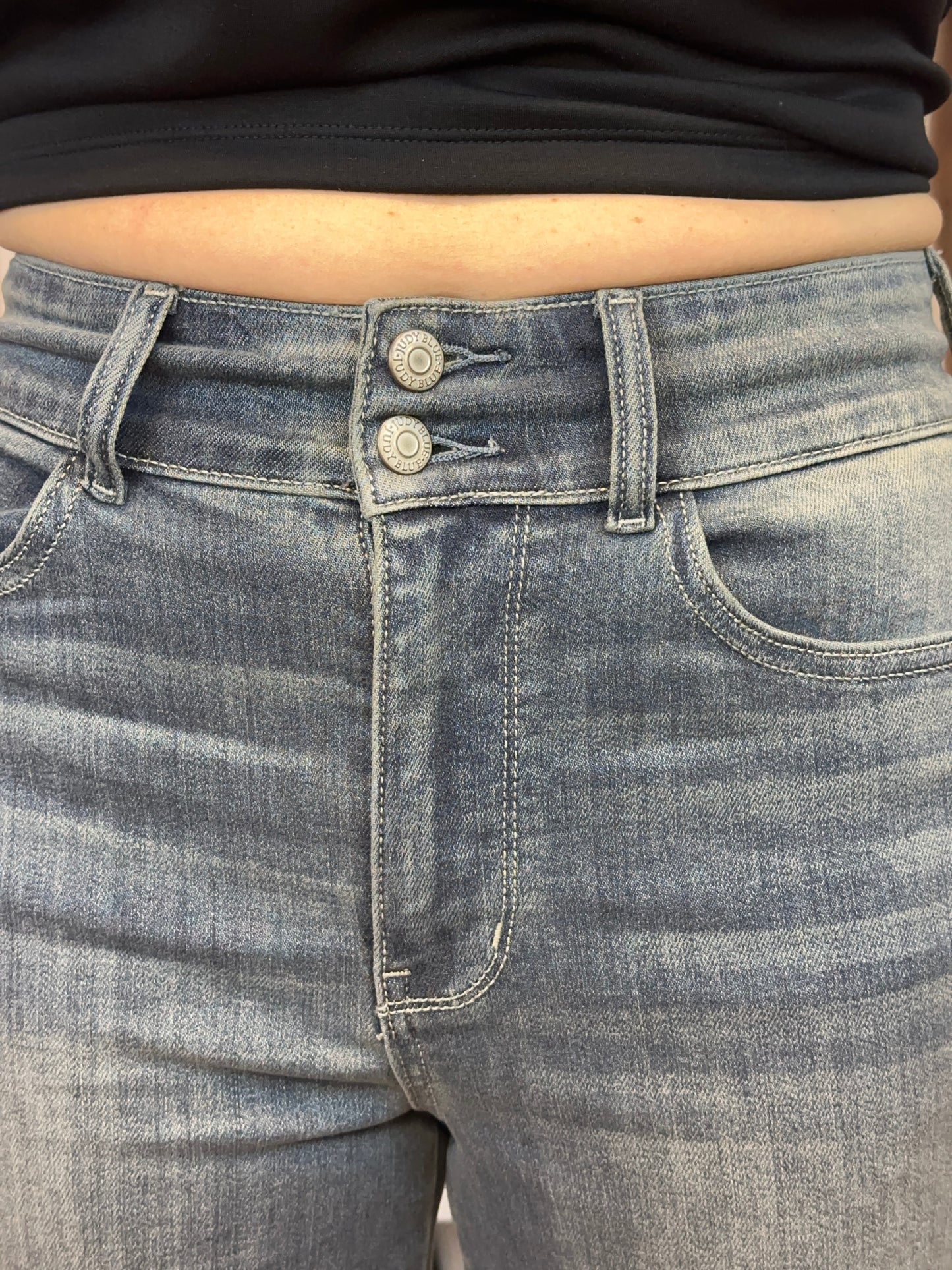 Judy Blue High Waist Bootcut Double Button Frayed Hem Jeans