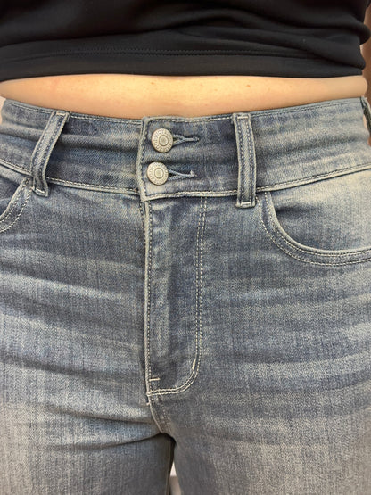 Judy Blue High Waist Bootcut Double Button Frayed Hem Jeans