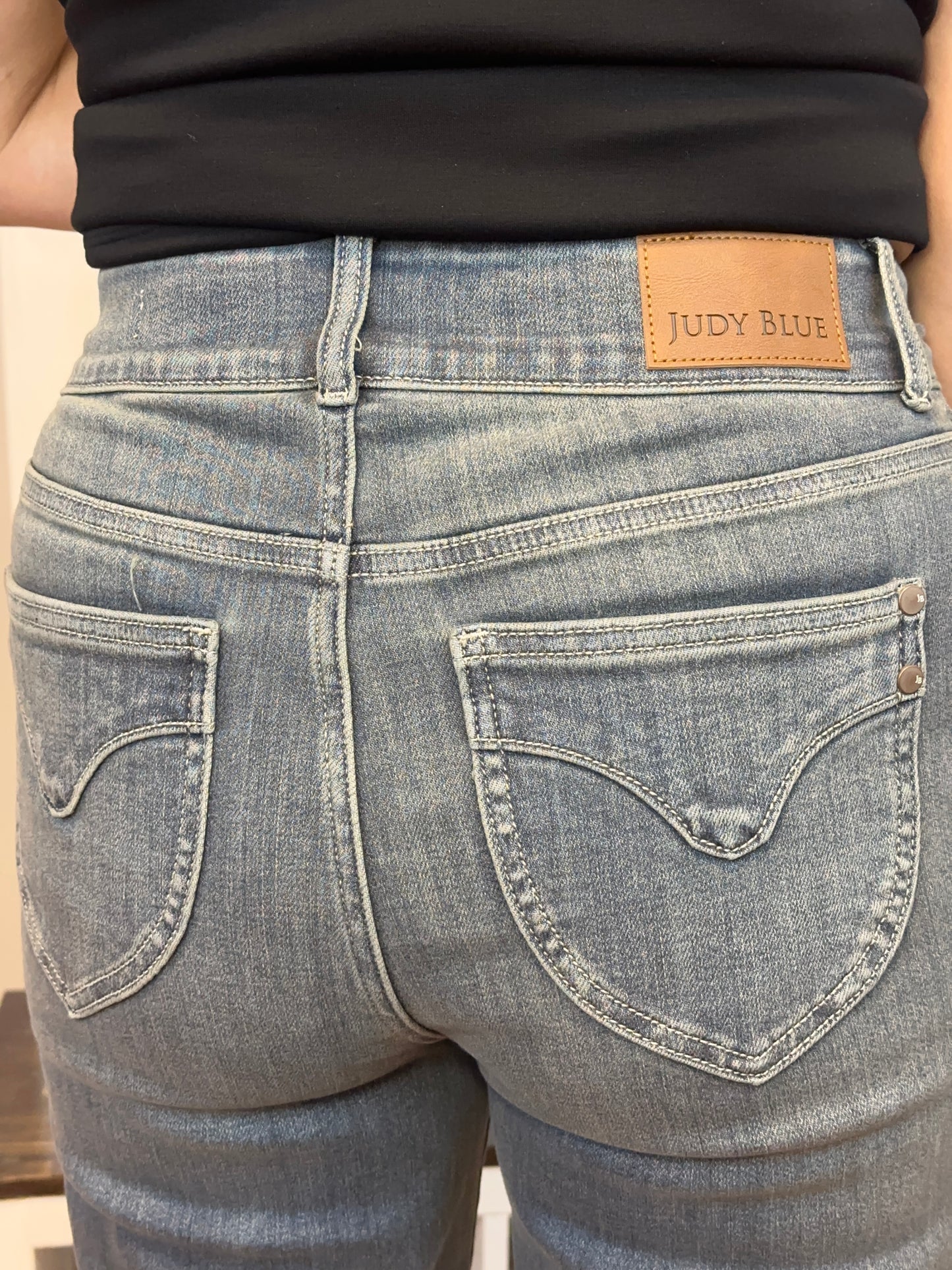 Judy Blue High Waist Bootcut Double Button Frayed Hem Jeans