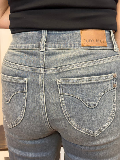 Judy Blue High Waist Bootcut Double Button Frayed Hem Jeans