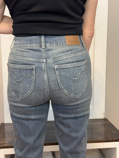 Judy Blue High Waist Bootcut Double Button Frayed Hem Jeans