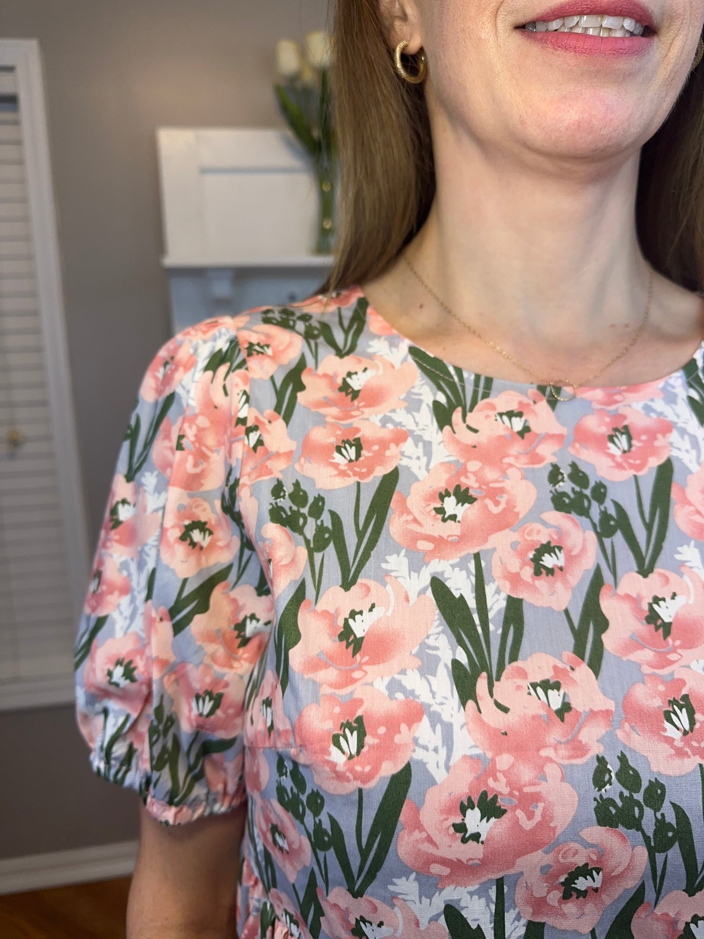 Floral Print Peplum Top with Back Ribbon Details