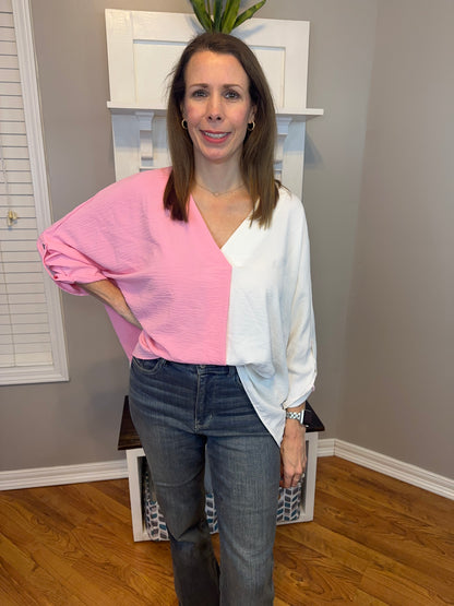 Baby Pink/White Combo 3/4 Sleeve Shirt