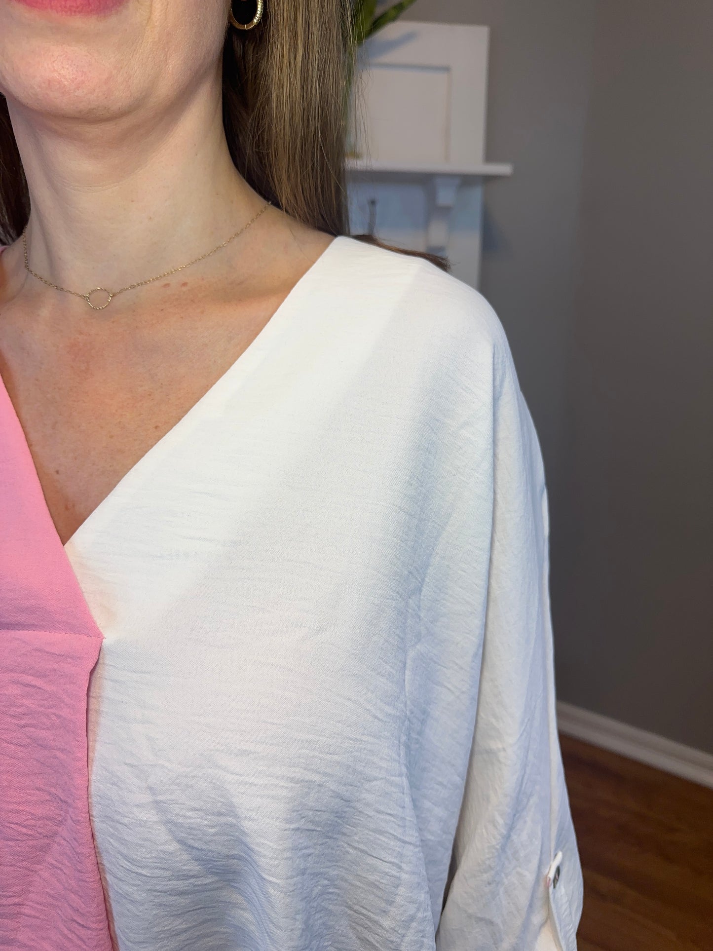 Baby Pink/White Combo 3/4 Sleeve Shirt