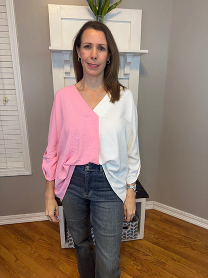 Baby Pink/White Combo 3/4 Sleeve Shirt