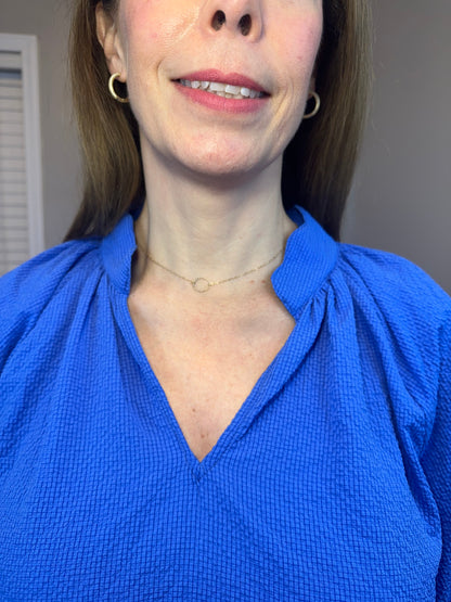 Ocean Blue Bubbled Sleeved Seersucker Top