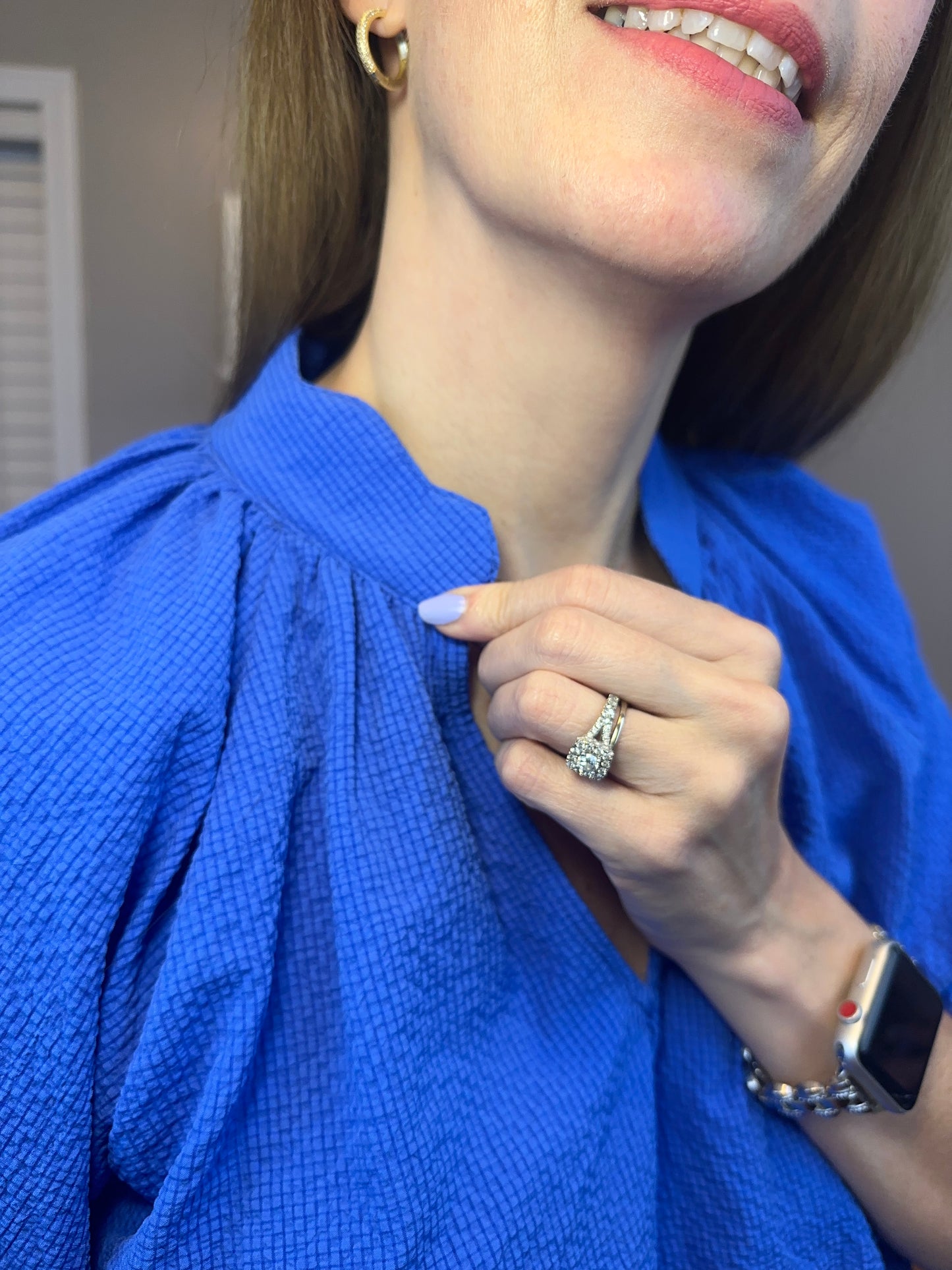 Ocean Blue Bubbled Sleeved Seersucker Top