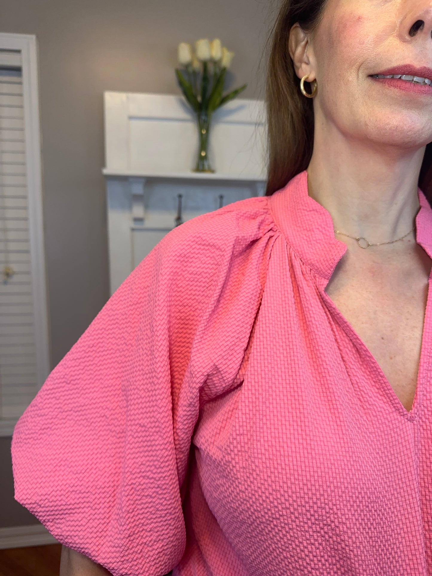 Peony Bubbled Sleeved Seersucker Top