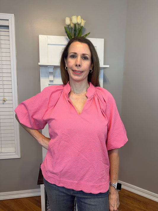 Peony Bubbled Sleeved Seersucker Top